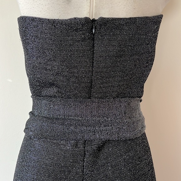 đź’•Strapless Black Silver Metallic Disco Sparkle Strapless Jersey Jumpsuit M EUC - Picture 6 of 8